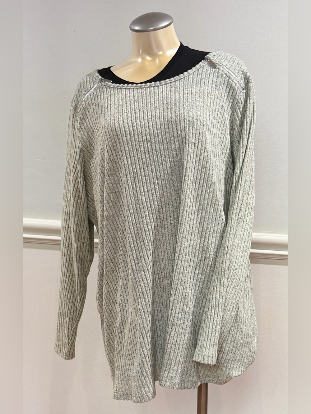 Lily Morgan Light Gray Ribbed Woman Plus Size 3X Long Sleeve Pullover Sweater